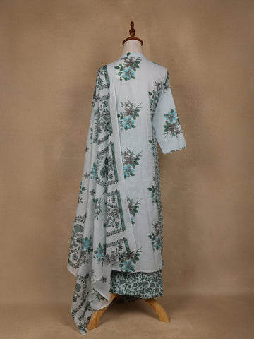 Sky Blue Floral Design Printed Cotton Salwar Suit - Diadem