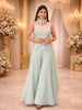 Blue Sequin and Bead Embroidered Organza Peplum Palazzo Suit with Dupatta