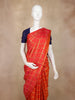 Coral Red Checked Zari Woven Kanchipuram Silk Saree