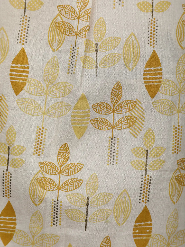 Beige & Mustard Leaf Printed Cotton Salwar Suit - Diadem