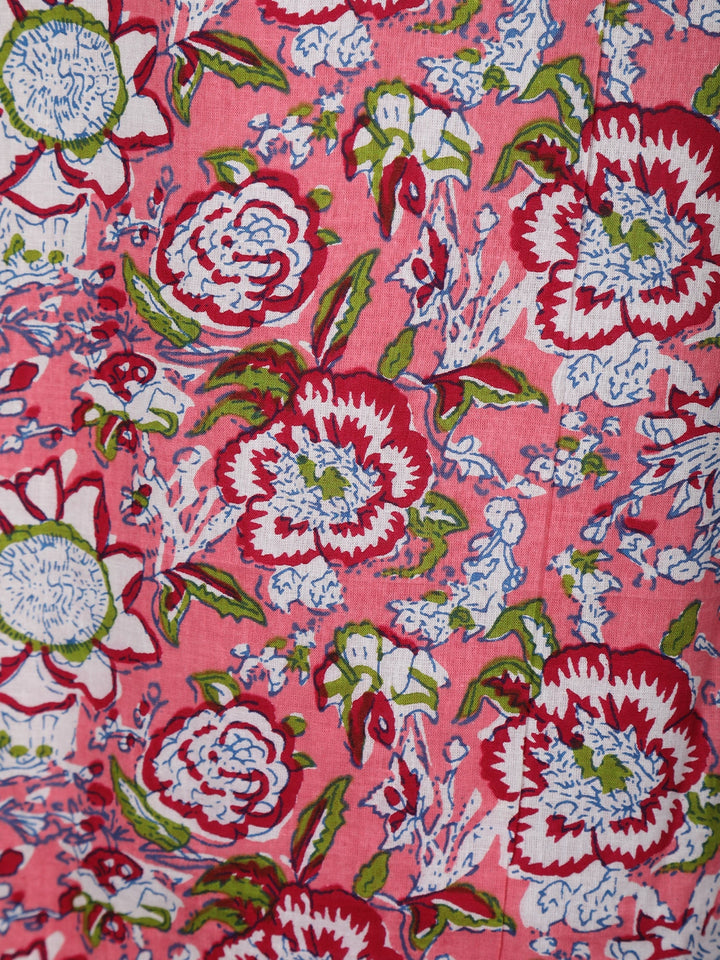 Pink Floral Printed Cotton Straight Cut Salwar Suit - Diadem