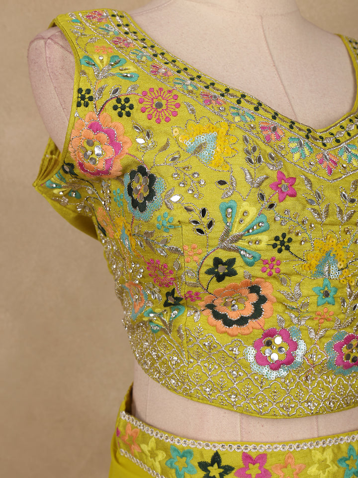 Lime Yellow Floral Sequins Embroidery Palazzo Suit - Diadem