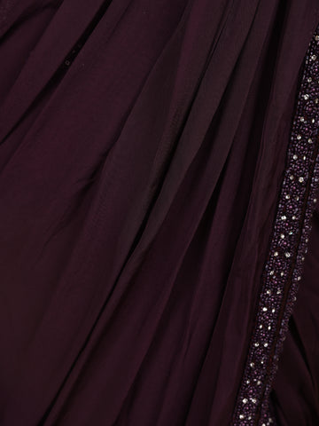 Dark Red Embroidery Crepe Ready To Wear Saree with Designer Blouse - Diadem
