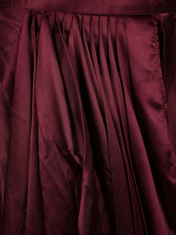 Dark Red Embroidery Satin Ready To Wear Saree with Designer Blouse - Diadem