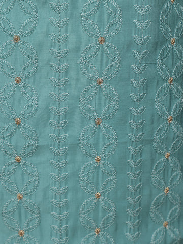 Light Blue Sequins Floral Design Cotton Salwar Suit - Diadem