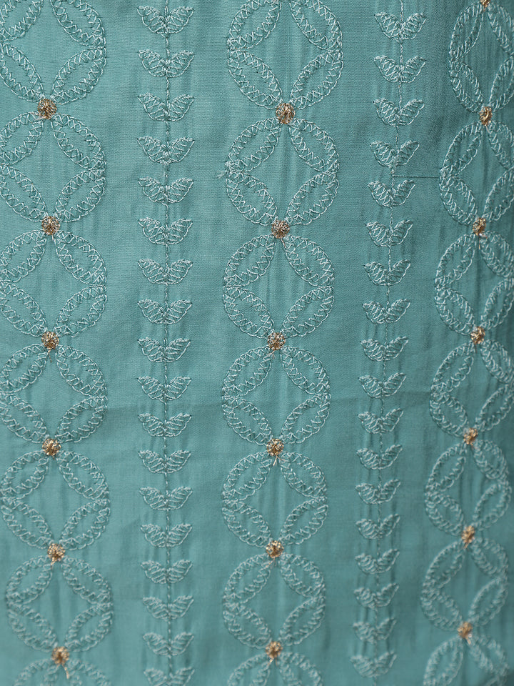 Light Blue Sequins Floral Design Cotton Salwar Suit - Diadem