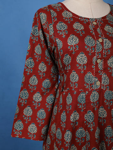 Maroon Floral Printed Cotton Salwar Suit - Diadem