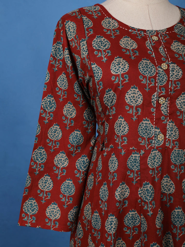 Maroon Floral Printed Cotton Salwar Suit - Diadem