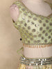 Light Green Floral Mirror Work Banarasi Silk Lehenga Set