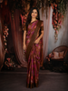 Choco Brown Floral Woven Design Pure Tussar Saree with Geometric Border