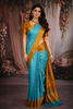 Turquoise Blue Butta Zari Woven Design Pure Kanchipuram Silk Saree with Contrast Zari Border