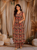 Dark Purple Floral Printed Design Cotton Straight Cut Salwar Suit