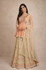 Peach Palazzo Salwar Suit for Girls Adorned with Floral Embroidery, Paired with Dupatta and Bell Sleeve
