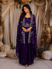 Deep Violet Floral Sequins and Zari Embroidered Design Satin Skirt Top With Over Coat