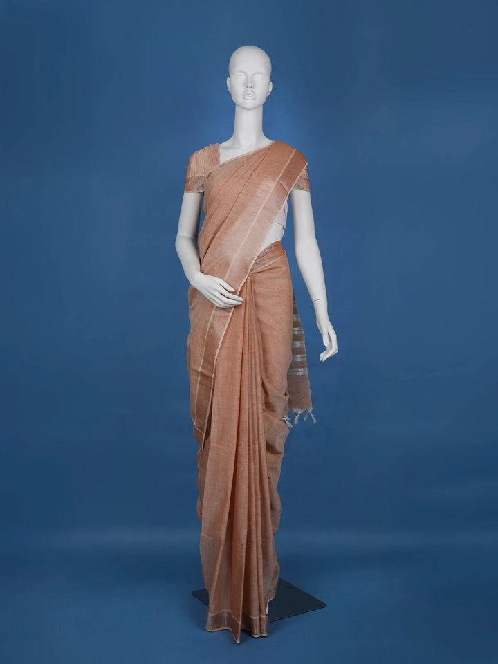 Light Orange With Designed Border Cotton Saree - Diadem