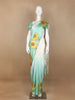 Pale Green Sun Flower Designed Satin Fancy Saree