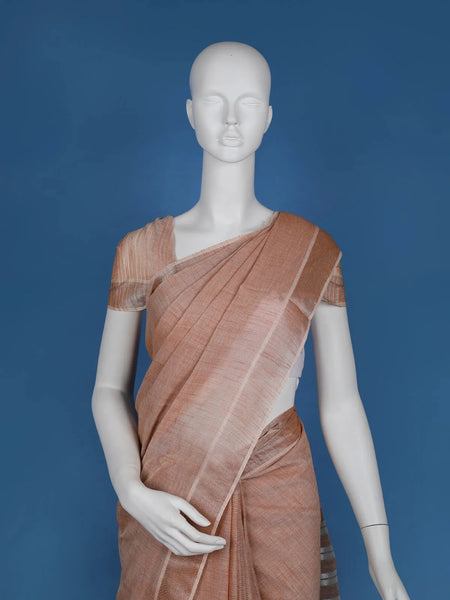 Light Orange With Designed Border Cotton Saree - Diadem