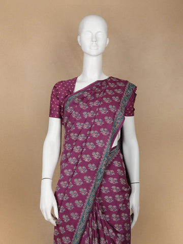 Purple Floral Design Cotton Saree - Diadem
