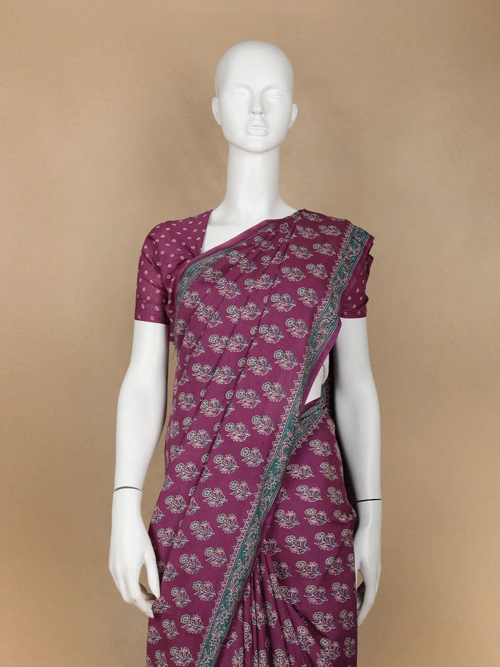Purple Floral Design Cotton Saree - Diadem