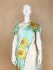 Pale Green Sun Flower Designed Satin Fancy Saree