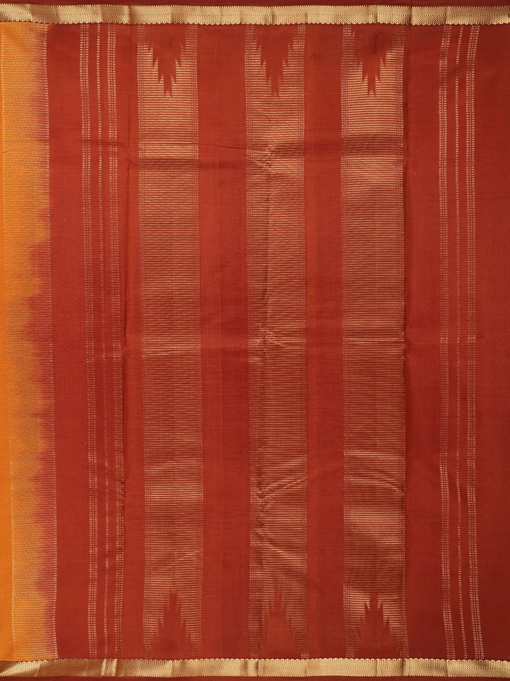 Orange Floral Motif Pure Kanchipuram Silk Saree - Diadem
