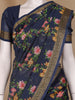 Navy Blue Floral Designed Chanderi Cotton Saree - Diadem