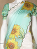 Pale Green Sun Flower Designed Satin Fancy Saree