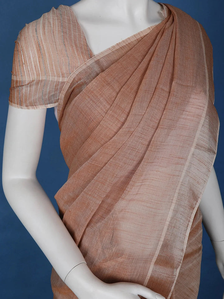 Light Orange With Designed Border Cotton Saree - Diadem