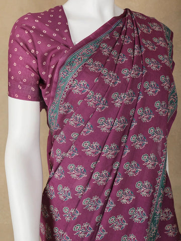 Purple Floral Design Cotton Saree - Diadem