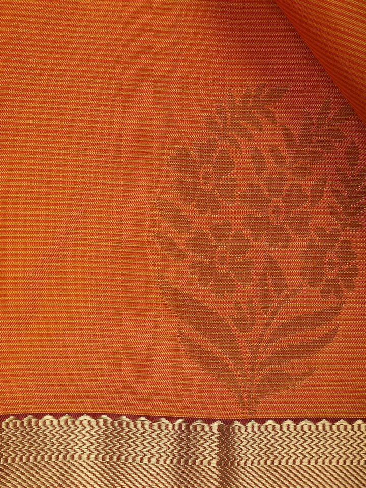 Orange Floral Motif Pure Kanchipuram Silk Saree - Diadem