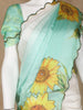 Pale Green Sun Flower Designed Satin Fancy Saree