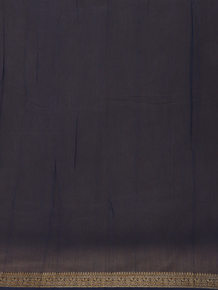 Navy Blue Floral Designed Chanderi Cotton Saree - Diadem