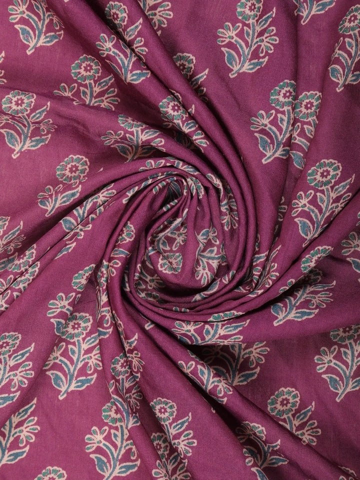 Purple Floral Design Cotton Saree - Diadem