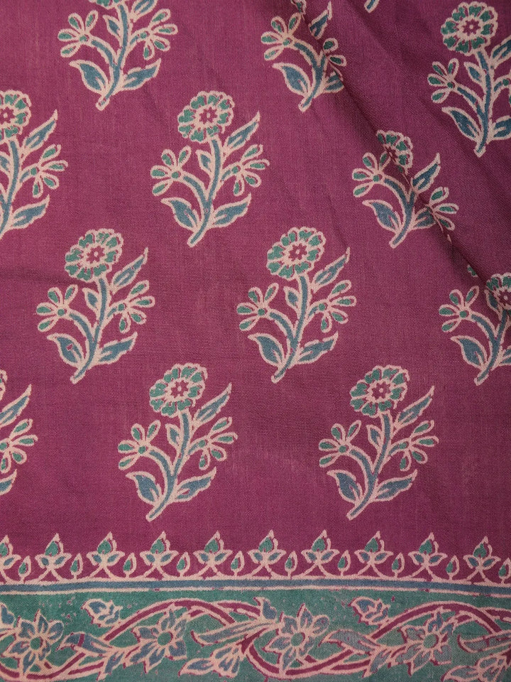 Purple Floral Design Cotton Saree - Diadem