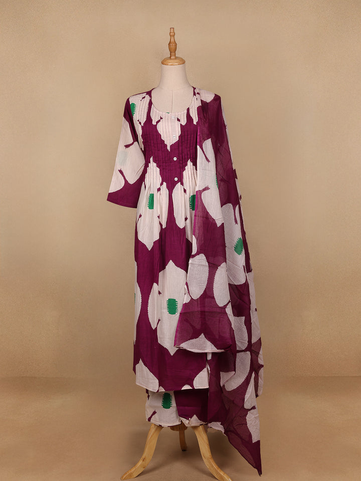 Red Floral Designed Cotton Salwar Suit - Diadem