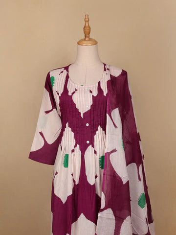Red Floral Designed Cotton Salwar Suit - Diadem