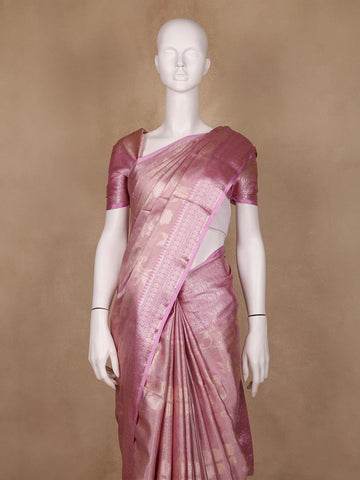 Pink Floral Design Semi Tissue Saree - Diadem