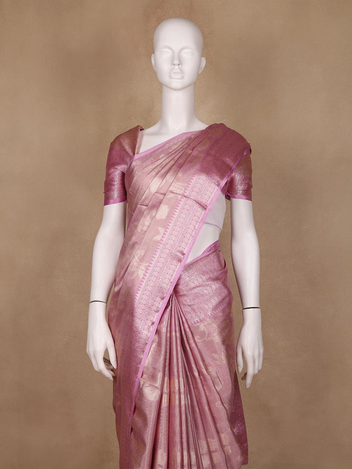 Pink Floral Design Semi Tissue Saree - Diadem