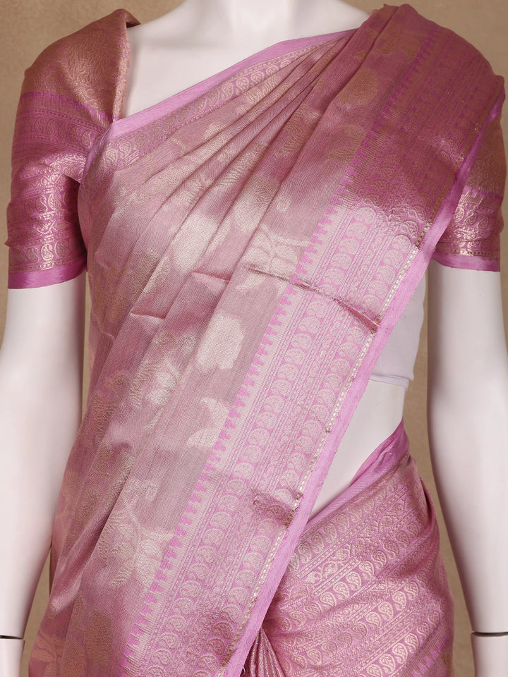Pink Floral Design Semi Tissue Saree - Diadem