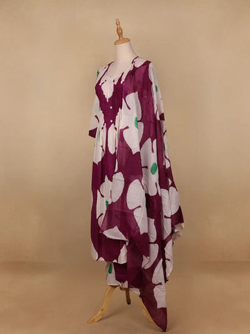 Red Floral Designed Cotton Salwar Suit - Diadem