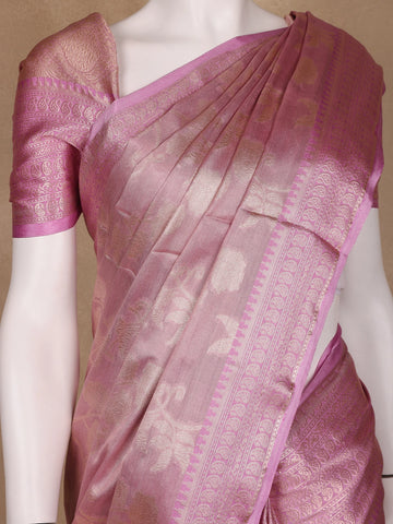 Pink Floral Design Semi Tissue Saree - Diadem