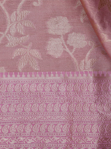 Pink Floral Design Semi Tissue Saree - Diadem