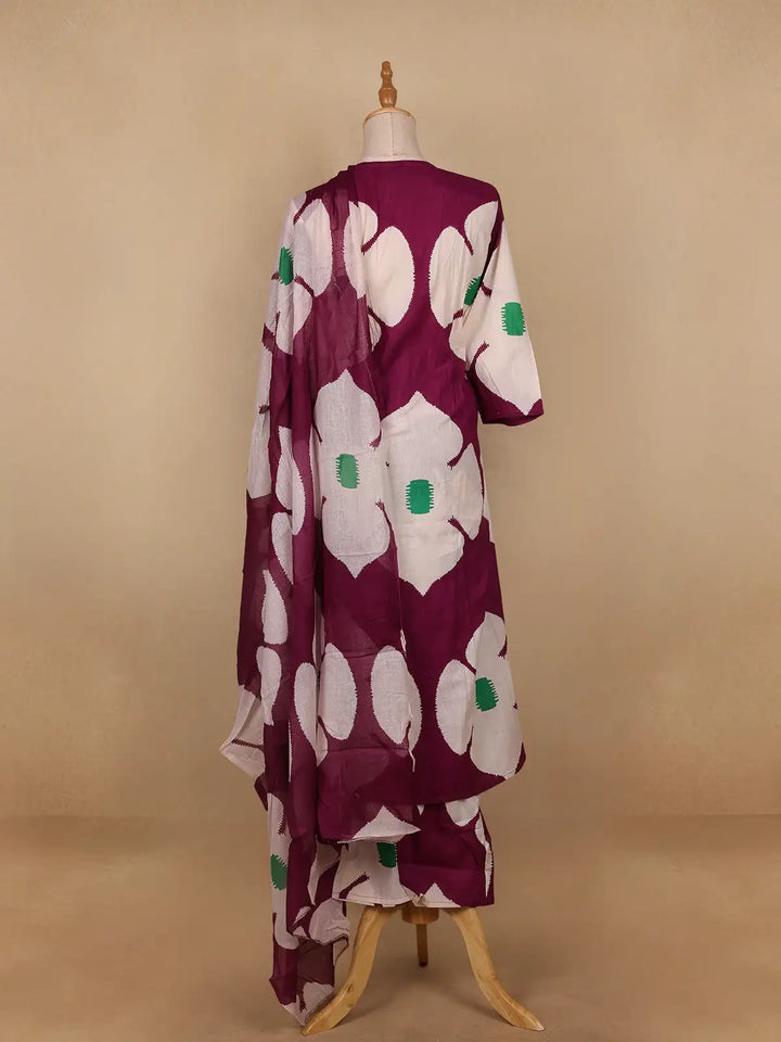 Red Floral Designed Cotton Salwar Suit - Diadem