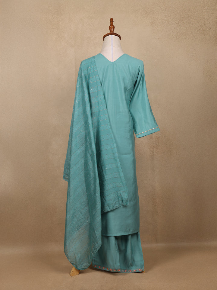 Light Blue Sequins Floral Design Cotton Salwar Suit - Diadem