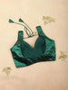 Bottle Green Silk Readymade Blouse with Sweetheart Neck and Sleeveless Design
