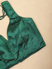 Bottle Green Silk Readymade Blouse with Sweetheart Neck and Sleeveless Design