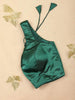 Bottle Green Silk Readymade Blouse with Sweetheart Neck and Sleeveless Design
