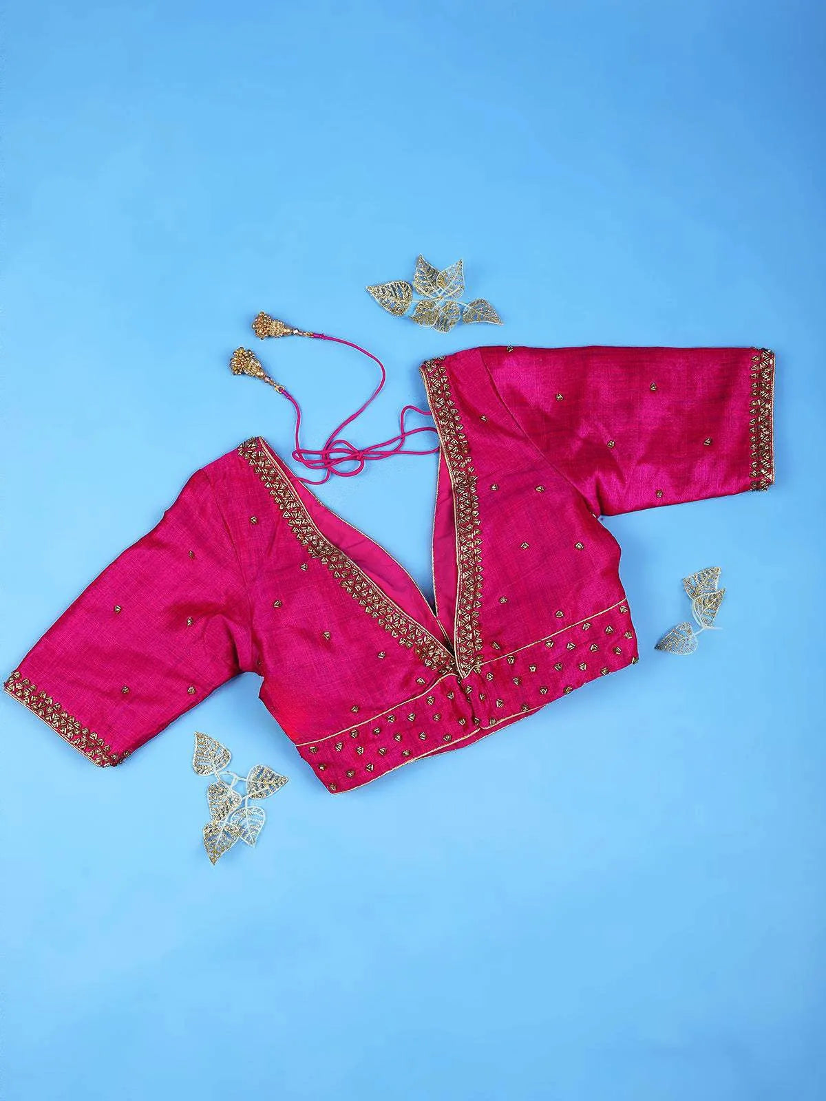 Dark Pink Silk Readymade Blouse Adorned with Embroidery Design