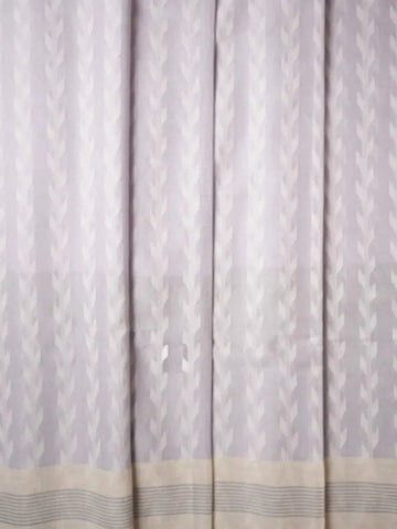 Pale Lilac Linen Cotton Saree with Floral Designs on the Body without Border - Diadem
