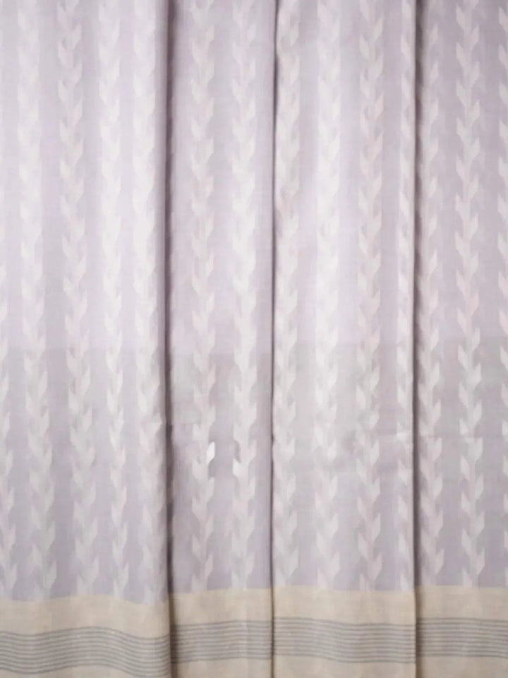 Pale Lilac Linen Cotton Saree with Floral Designs on the Body without Border - Diadem